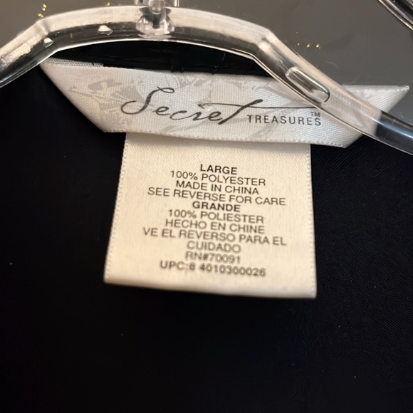 Secret Treasures black silky pajamas. 2pc. Decorative trim with gold sparkles. L - Picture 2 of 9